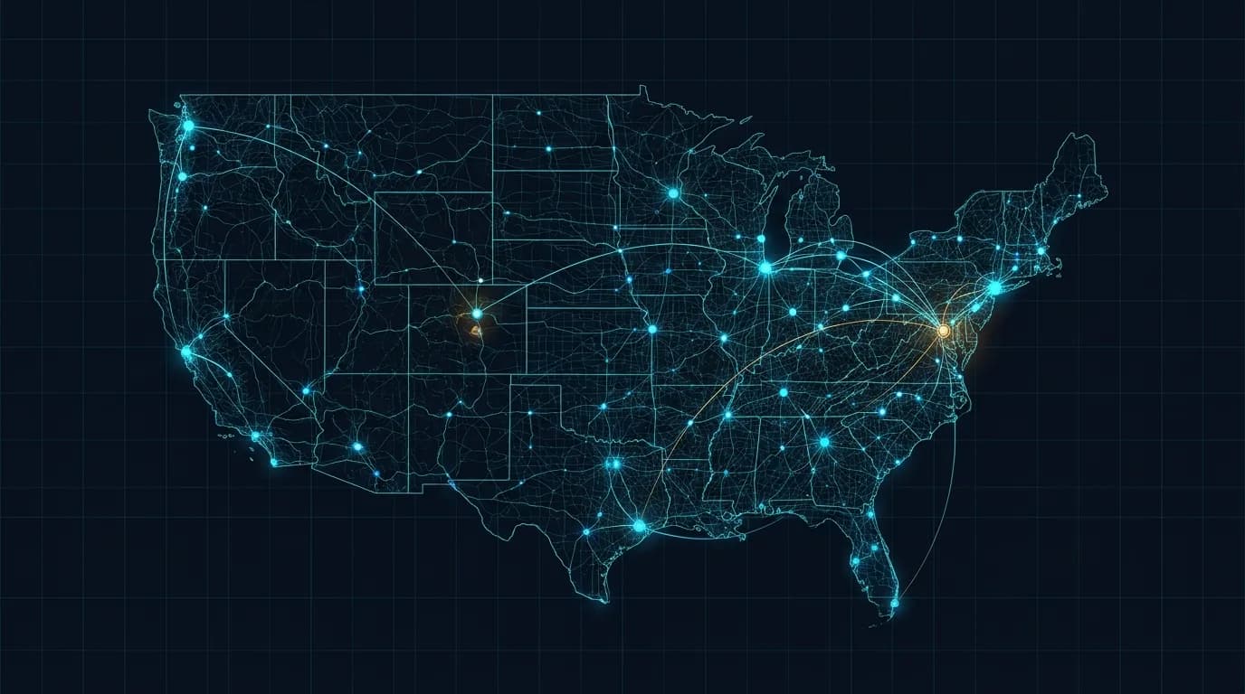 Network mesh visualization of the continental United States